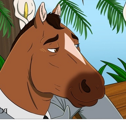 Drawing of a horse wearing formal gentleman's attire (collared shirt and necktie)