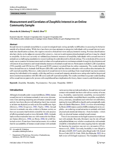 File:Zidenberg & Olver (2022) Measurement and Correlates of Zoophilic Interest in an Online Communi...pdf
