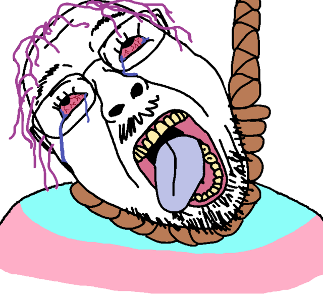 File:450 - soybooru.com - hanging rope bernd stubble suicide open mouth tongue template purple hair flag hair mustache genre defining soyjak yellow teeth crying glasses bloodshot eyes tranny dead.png